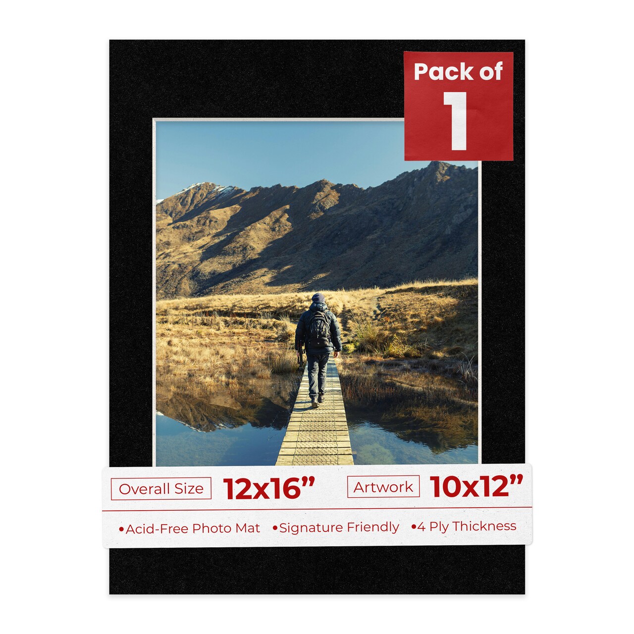 Black with Black Core Mat Board for 12x16 Frames - Fits 10x12 Photos